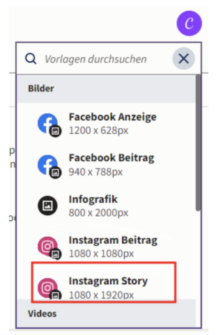 Canva-Optionen in Hootsuite
